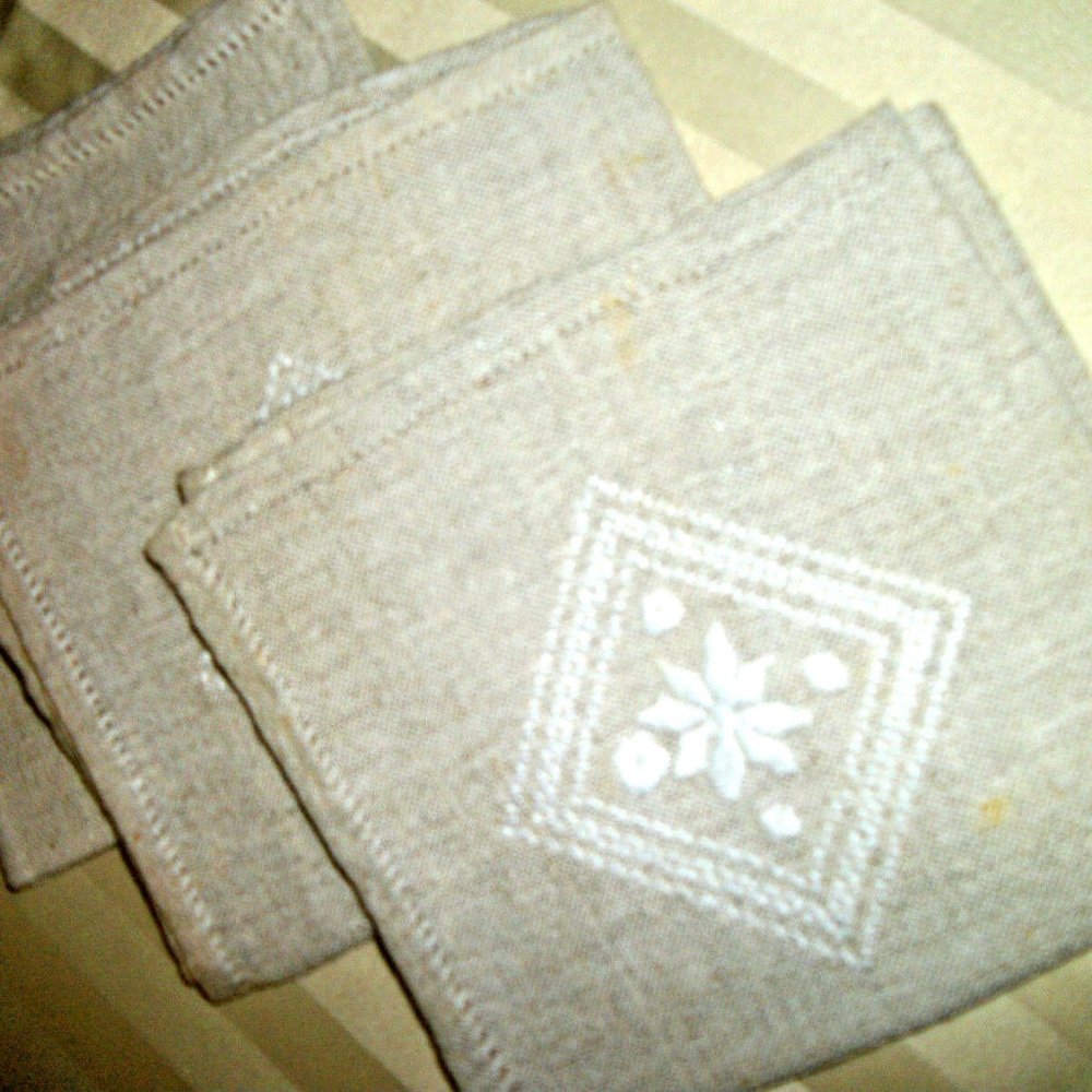 Linen Bundle Set of 3  natural linen napkins 11" embroidered